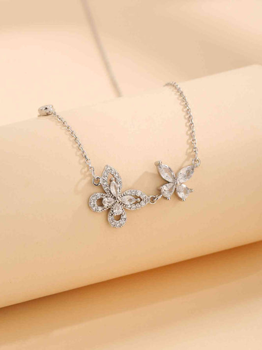 Zircon 925 Sterling Silver Butterfly Necklace - Kawaii Stop - 925 Sterling Silver, Beauty, Butterfly Pendant, CHAMSS, Elegance, Fashion Jewelry, Gift Idea, Imported, Matching Box, Necklace, Platinum-Plated, Ship From Overseas, Sophistication, Sparkling Finish, Transformation, Zircon Accents