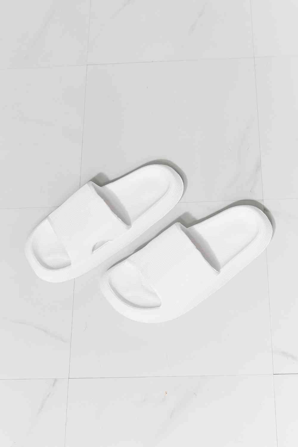 Arms Around Me Open Toe Slide in White - Kawaii Stop - Casual footwear, Flat heel slides, Melody, Must-have shoes, Open toe design, Rubber slides, Ship from USA, White slides
