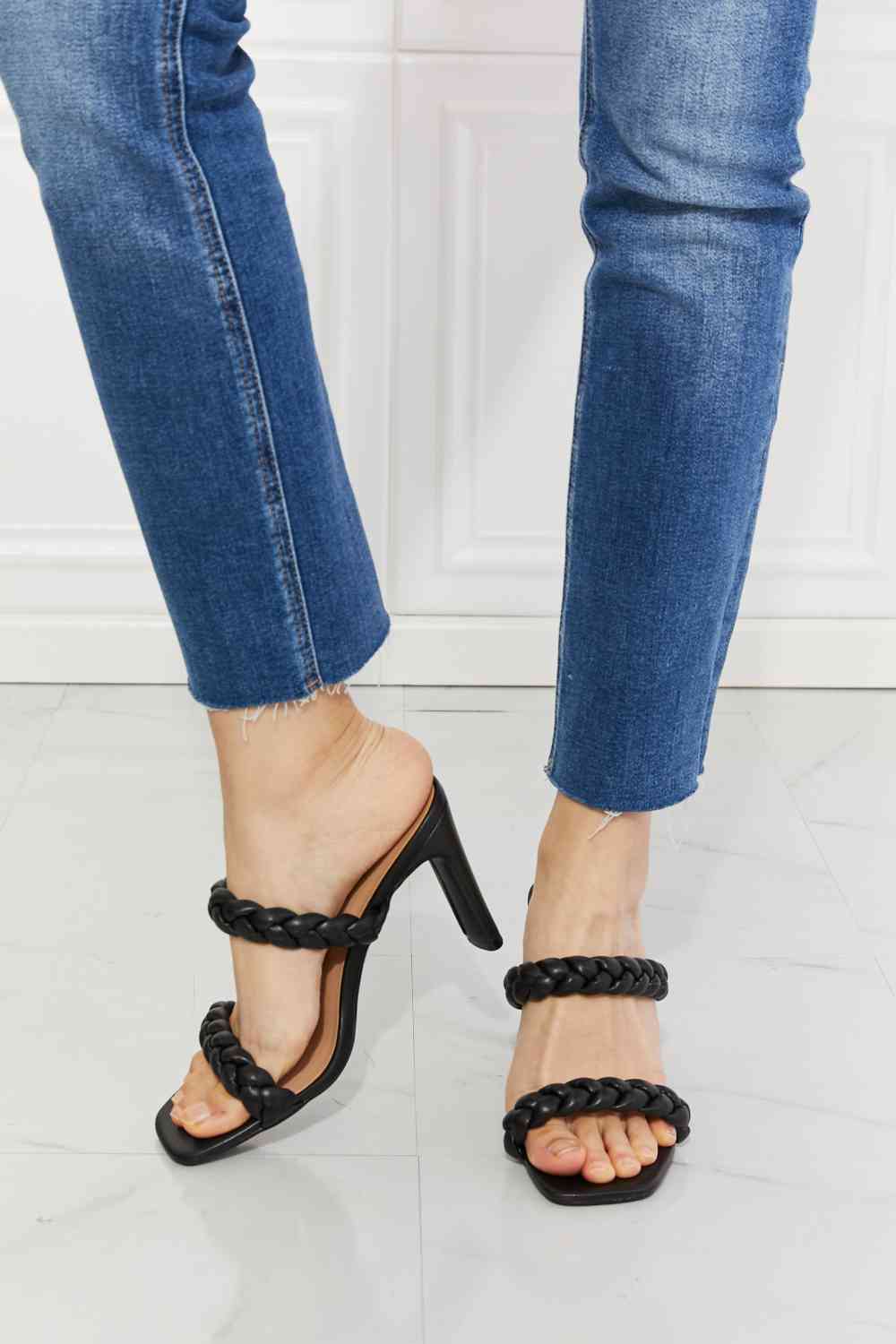 In Love Double Braided Block Heel Sandal in Black - Kawaii Stop - Black Sandals, Block Heels, Braided Bands, Chic Design, Comfortable Heels, Fashionable Sandals, High Heels, Melody, Open Toe, PU Leather, Sandal, Ship from USA, Square Toe, Stylish Footwear, Trendy Footwear, Versatile, Women's Shoes