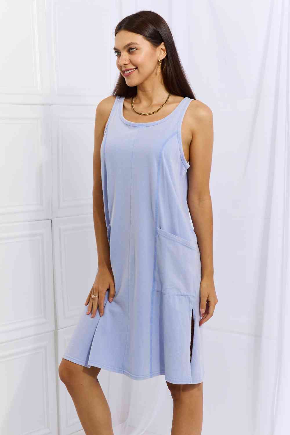 Look Good, Feel Good Full Size Washed Sleeveless Casual Dress in Periwinkle