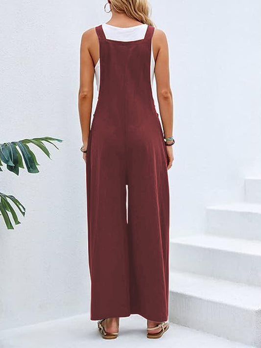 Wide Leg Overalls with Pockets - Kawaii Stop - 100% cotton overalls, Bottoms, Buttoned pockets, Capris, Chic overalls, Cotton overalls, Easy care overalls, Fashionable overalls, Imported clothing, Opaque overalls, Pants, Ship From Overseas, Shipping Delay 09/29/2023 - 10/03/2023, Stylish jumpsuit, Wide leg jumpsuit, Wide leg overalls, Women's Clothing, Y@L@Y
