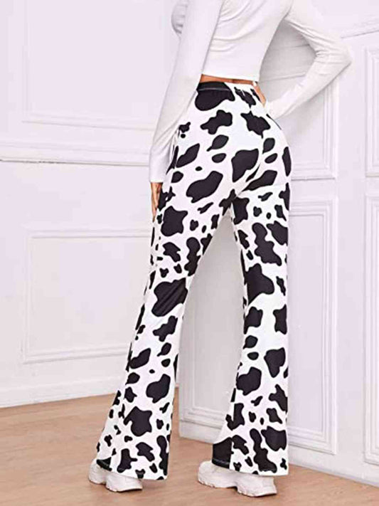 Cow Print High Waist Flare Pants - Kawaii Stop - Comfortable Fit, Cow Print, Everyday Fun, Express Your Personality, Flare Leg Pants, High-Quality Material, Opaque Fabric, Playful Fashion, Ship From Overseas, Unique Style, Versatile Wear, W.Z@ZS, Wardrobe Essential