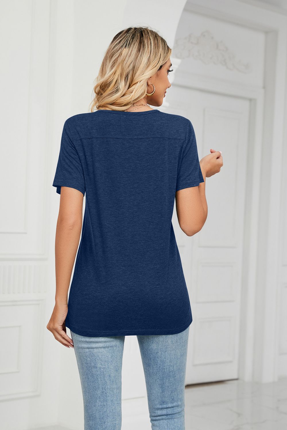 V-Neck T-Shirt - Kawaii Stop - Casual Style, Comfortable Fit, Decorative Buttons, Everyday Elegance, H&L&L, Innovative Design, Quality Material, Regular Sizes, Ship From Overseas, Stylish V-Neck, T-Shirt, T-Shirts, Tee, V-Neck T-Shirt, Women's Clothing, Women's Fashion, Women's Top