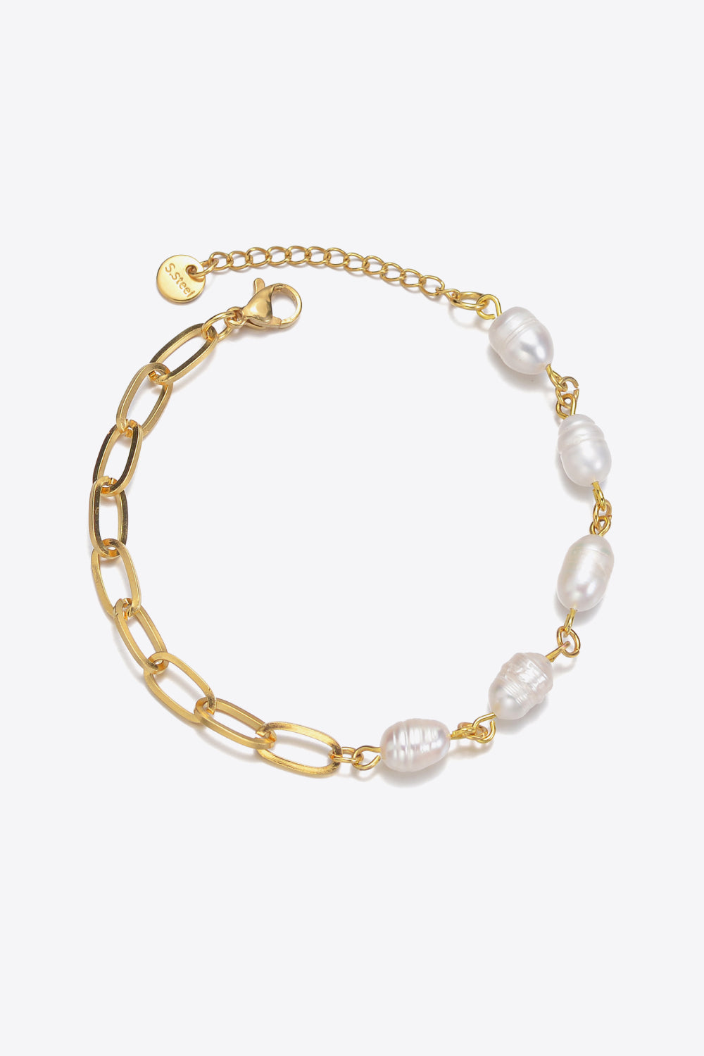 Half Pearl Half Chain Stainless Steel Bracelet - Gold / One Size - T-Shirts - Bracelets - 1 - 2024