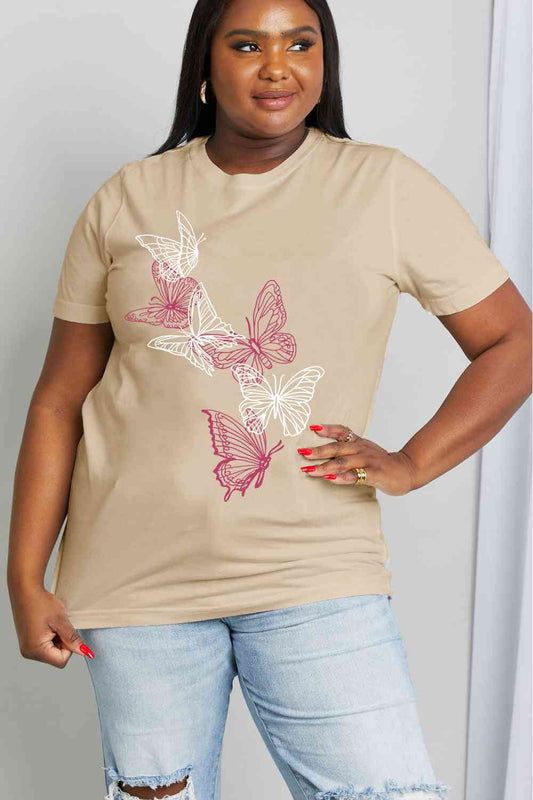 Butterfly Graphic Cotton Tee - Kawaii Stop - Butterfly Graphic, Casual Chic, Charm and Fashion, Comfortable Fit, Cotton Shirt, Easy Care, Effortless Style, Elevate Your Wardrobe, Everyday Elegance, Fashionable Comfort, Graphic Tee, Premium Quality, Round Neck, Ship From Overseas, Short Sleeves, Simply Love, Statement Tee, Stylish Outfit, T-Shirt, Women's Fashion