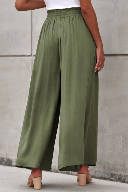 Drawstring Waist Wide Leg Pants - Kawaii Stop - Bottoms, Capris, Casual Chic, Casual Style, Comfortable Wear, Drawstring Waist, Elegant Design, Everyday Elegance, Fashion Must-Have, Fashionable Bottoms, Long Length, Pants, Playful Frill Detail, Relaxed Fashion, Ship From Overseas, Statement Bottoms, Stylish Attire, SYNZ, Trendy Pants, Viscose Material, Wardrobe Essential, Wide Leg Pants, Women's Clothing