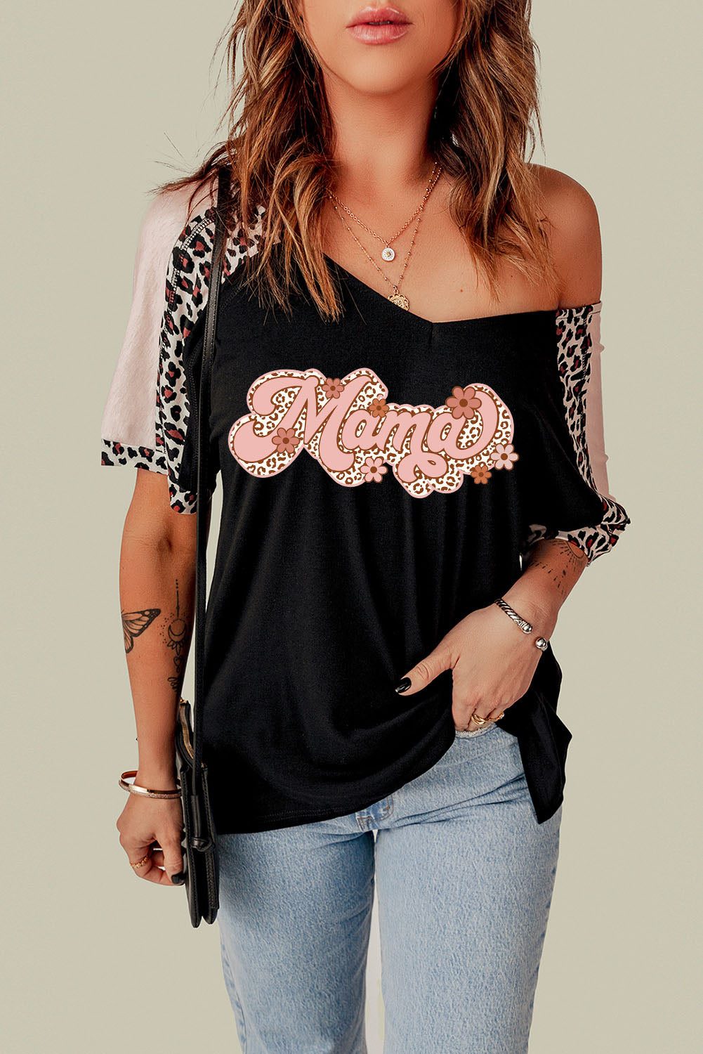 MAMA Graphic Leopard V-Neck Tee Shirt - Kawaii Stop - Casual and Chic, Comfortable, Easy Care, Everyday Wear, Leopard Print, MAMA Graphic Tee, Mom Fashion, Motherhood Celebration, No Sheer, Ship From Overseas, Size Guide, Stylish Apparel, Stylish Mom, SYNZ, T-Shirt, T-Shirts, Tee, Unique Design, V-Neck T-Shirt, Women's Clothing, Women's Top
