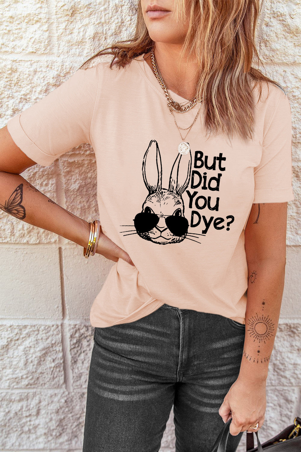 Easter Rabbit Graphic Round Neck Tee Shirt - Kawaii Stop - Kawaii Shop