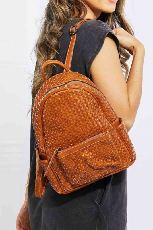 Certainly Chic Faux Leather Woven Backpack - Kawaii Stop - Adjustable Straps, Chic and Practical, Everyday Use, Fashion Forward, Fashionable Accessory, Medium Size, Must-Have, Organized Essentials, Quality Craftsmanship, Ship from USA, SHOMICO, Stylish and Sustainable, Vegan Leather, Women's Accessories, Woven Backpack
