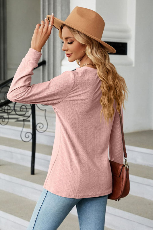 Notched Neck Long Sleeve Buttoned Blouse - Kawaii Stop - Blouse, Blouses, Chic Style, Long Sleeve Blouse, Notched Neck Blouse, Opaque Material, Ship From Overseas, Shipping Delay 09/29/2023 - 10/02/2023, Women's Clothing, Women's Fashion, X&D