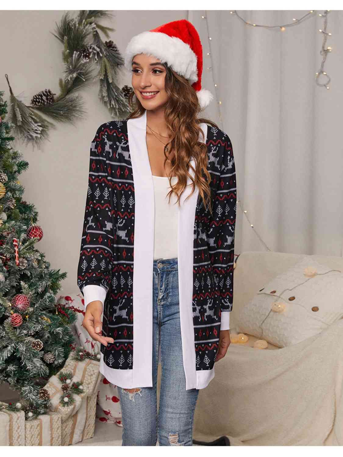 Christmas Open Front Cardigan - Kawaii Stop - Christmas, Christmas Cardigan, Classic Style, Cozy Comfort, Festive Apparel, Holiday Fashion, Holiday Outfit, N@X, Open Front Sweater, Seasonal Wardrobe, Ship From Overseas, Stylish Outerwear, Winter Warmth