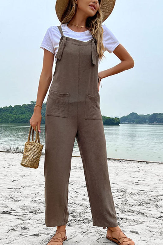 Straight Leg Jumpsuit with Pockets - Kawaii Stop - 5% Spandex, 95% Polyester, Capris, Casual Style, Comfortable Fit, Fashionable, Hundredth, Long Length, Minimalist, Outdoors, Pants, Pockets, Ship From Overseas, Straight Leg Jumpsuit, Versatile, Women's Clothing