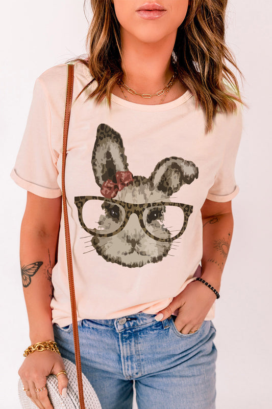 Easter Bunny Graphic Cuffed T-Shirt - Kawaii Stop - Casual Style, Celebration Essentials, Comfort Guaranteed, Cozy and Cute, Easter Vibes, Easy Care, Everyday Wear, Family Gathering, Feel-Good Fashion, Festive Flair, Holiday Ready, Perfect Fit, Playful Print, Quality Fabric, Regular Fit, Relaxed Elegance, Seasonal Chic, Ship From Overseas, Stretchy Comfort, SYNZ, T-Shirt, T-Shirts, Tee, Trendy Cuffs, Whimsical Design, Women's Clothing, Women's Top