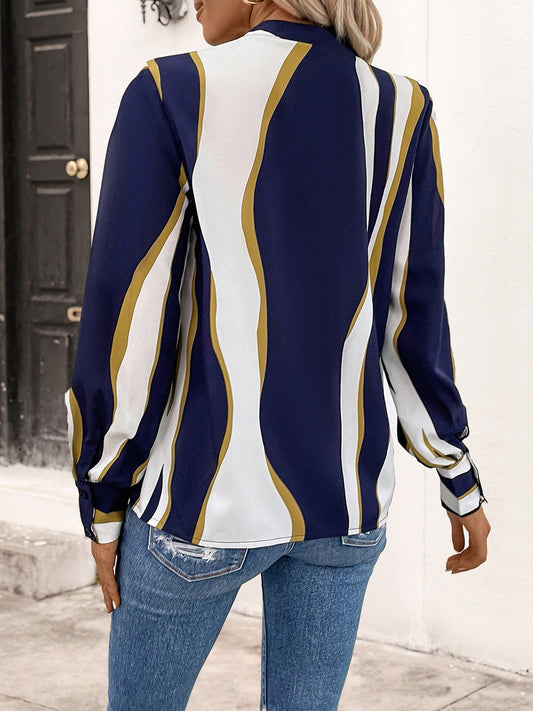 Printed V-Neck Long Sleeve Blouse - Kawaii Stop - All Occasions, Blouse, Blouses, Casual, Comfort, Day to Night, Easy Care, Elegance, Elegant Look, Fashion, Fashionista, Formal, Glamour, Long Sleeve, Must-Have, N@N, Opaque, Polyester, Sheer, Ship From Overseas, Shipping Delay 09/29/2023 - 10/02/2023, Size Guide, Sophistication, Statement Piece, Style, Styling Tips, Trendy, V-Neck, Versatile, Wardrobe Essentials, Women's Clothing