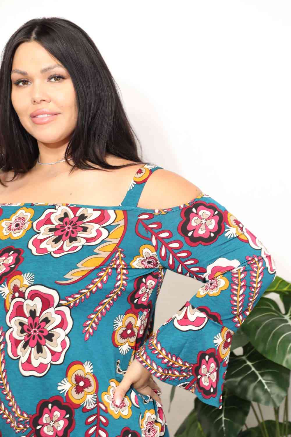 Full Size Floral Cold Shoulder Blouse - Kawaii Stop - Black Friday, Breathable Fabric, Casual Chic, Cold Shoulder Design, Dressy Ensemble, Effortless Elegance, Elegant Clothing, Fashion Must-Have, Feminine Charm, Flare Sleeves, Floral Blouse, Lightweight Top, Modern Style, Nature-Inspired, Opaque Top, Sew In Love, Ship from USA, Sizes for Everyone, Stylish Wardrobe, Versatile Fashion, Wardrobe Upgrade