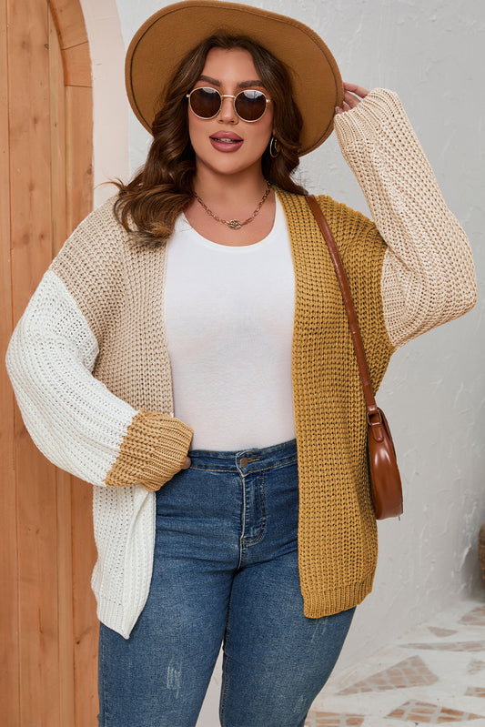 Plus Size Color Block Dropped Shoulder Cardigan - Kawaii Stop - Cardigan, Cardigans, Color Block, Dropped Shoulder, Plus Size Cardigan, Ship From Overseas, Size Chart, Slightly Stretchy, Styling Tips, SYNZ, Women's Clothing
