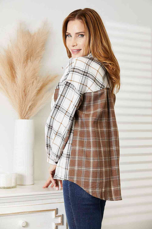 Plaid Contrast Button Up Shirt Jacket - Kawaii Stop - Button Up Jacket, Casual Comfort, Double Take, Dropped Shoulders, Easy Care, Functional Pockets, Machine Wash, Model Information, Plaid Pattern, Regular Size Model, Ship from USA, Size Chart, Stylish Women's Clothing, Tumble Dry, Women's Fashion