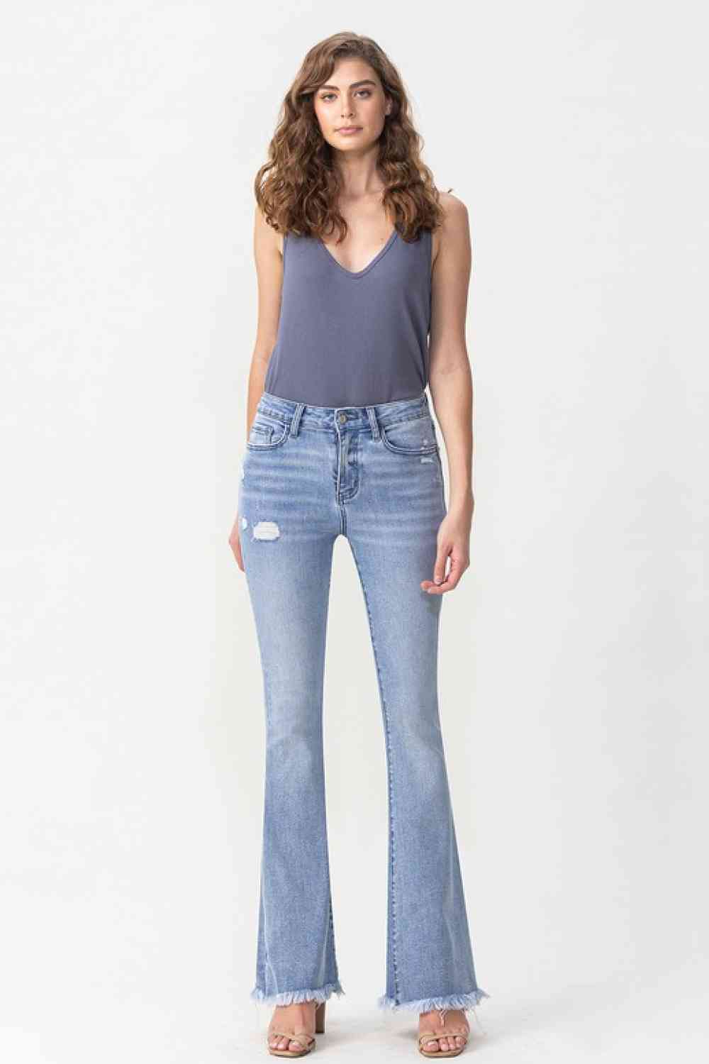 Full Size Evie High Rise Fray Flare Jeans - Kawaii Stop - Casual Style, Comfortable Fit, Distressed Details, Fashion Forward, Full Size Range, Must-Have Jeans, Off-Season Mega Sale, Ship from USA, Trendy Fashion, Vervet, Weekend Chic, Women's Wardrobe