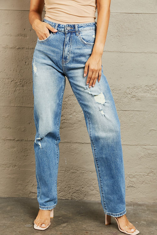 High Waisted Straight Jeans - Kawaii Stop - BAYEAS, Casual Wear, Chic Style, Comfortable Fit, Cotton Jeans, Curve-Enhancing, Denim Fashion, Distressed Denim, Dressy Outfit, Everyday Fashion, Fashionable, Fashionista, High Waisted Jeans, Jeans, Jeans for Women, Long Length, Ship from USA, Straight Leg, Stylish, Timeless Elegance, Trendy Jeans, Versatile, Wardrobe Essential, Wardrobe Upgrade, Women's Clothing